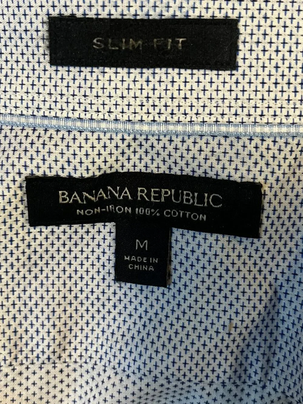 Banana Republic Non-Iron Slim Fit White & Blue Micro Print Dress Shirt – Medium
